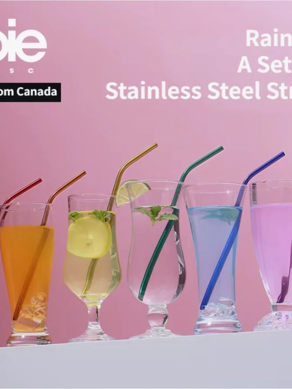 Joie Rainbow Metal Bent Straws - Red, Orange, Yellow, Green, Blue, Purple, Pink